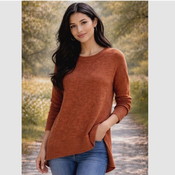 Rachel Zoe Sweaters - Rachel Zoe Burnt Orange Sweater Long Tunic Knit Pullover Linen Blend Boho M